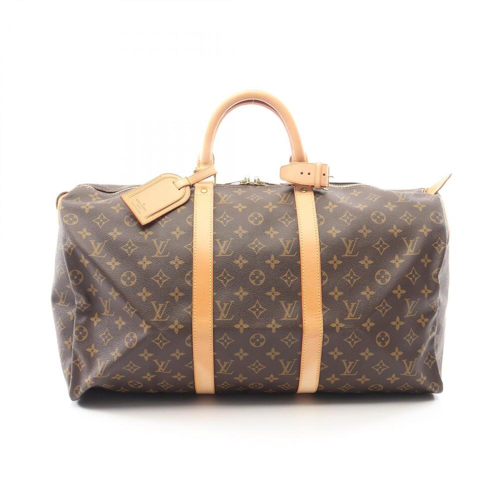 Louis Vuitton Keepall Monogram Canvas Leather Travel Bag Brown